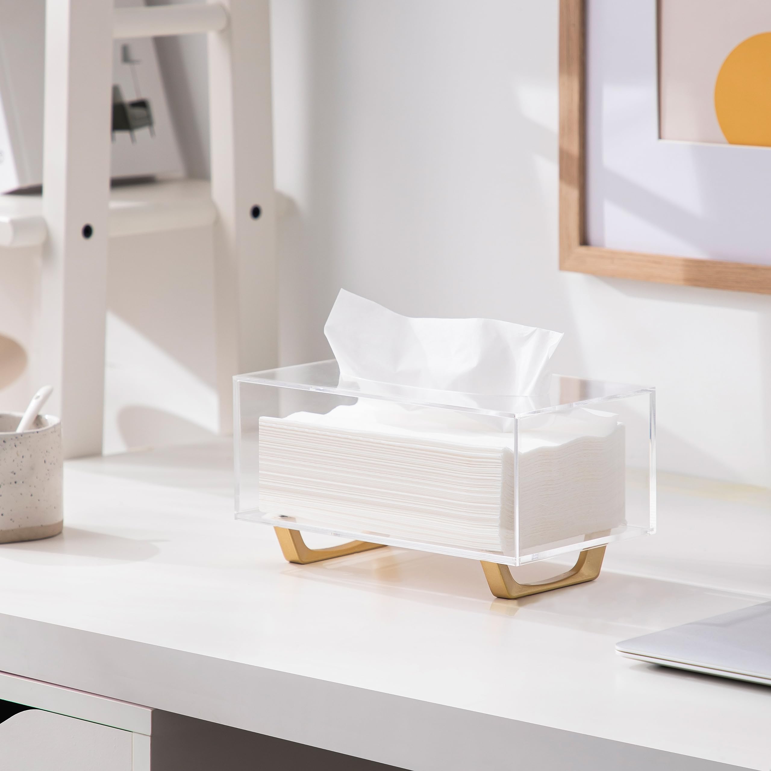 Hblife Clear Tissue Box Cover Rectangle Acrylic Tissue Box Holder With Gold Plated Legs Napkin Dispenser Dryer Sheet Container F